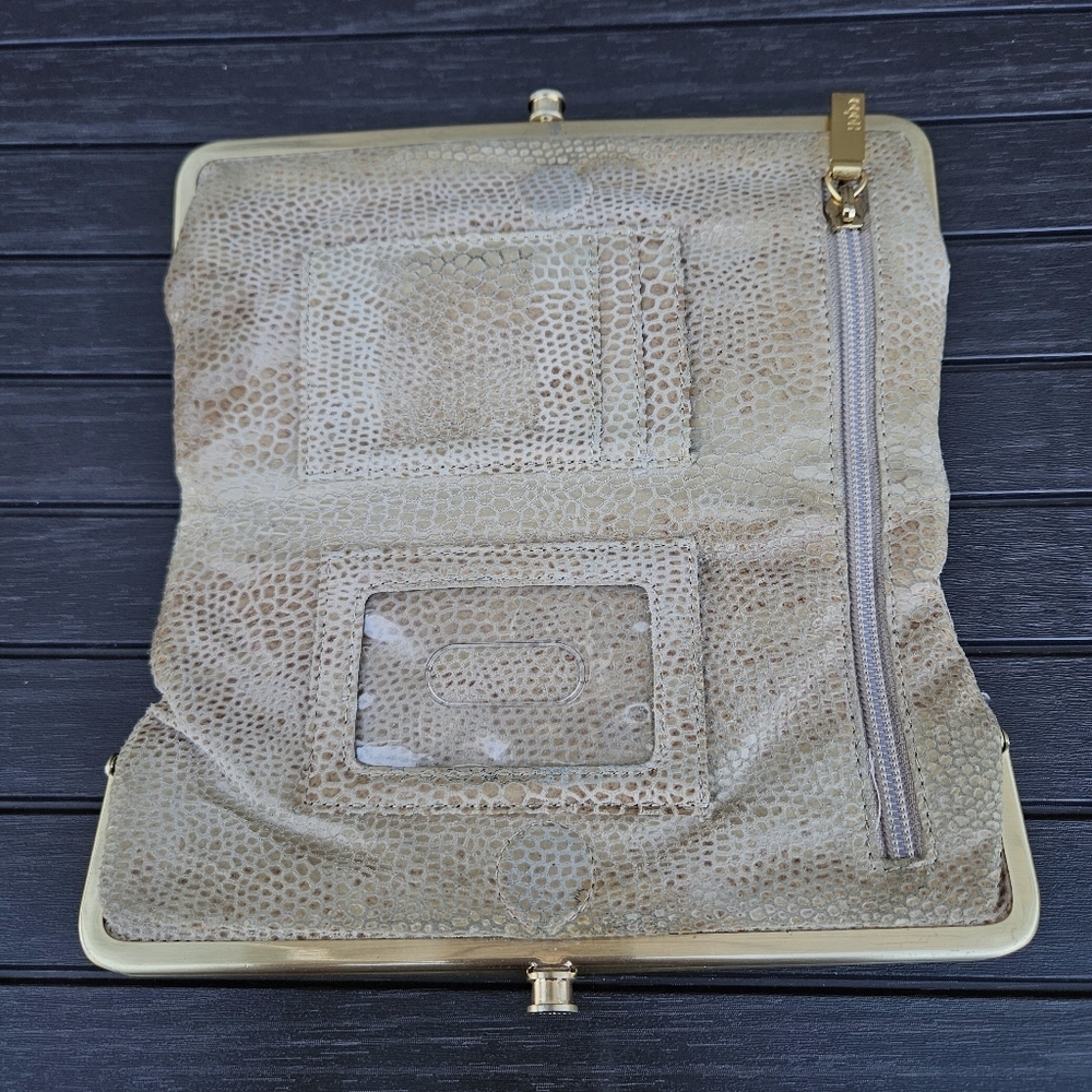 HOBO International Lauren Clutch Wallet Exotic Snakeskin Gold Organizer Bag - Picture 9 of 16